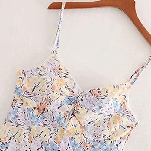 Impresión floral sin espalda delgadas correas vestidos femeninos raja del frente de los vestidos del vintage Como se muestra,M