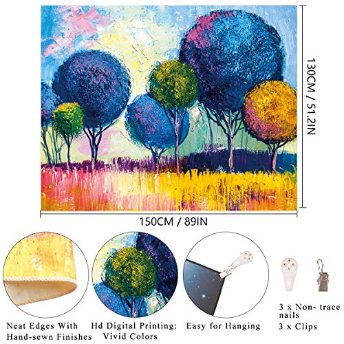 Impresionista paisaje pinturas al óleo tapiz de árbol tapiz de país paisaje colgante tapiz psicodélico de acuarela para dormitorio sala de estar dormitorio decoración de pared tapiz artístico (S)