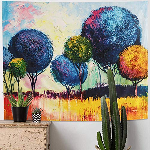 Impresionista paisaje pinturas al óleo tapiz de árbol tapiz de país paisaje colgante tapiz psicodélico de acuarela para dormitorio sala de estar dormitorio decoración de pared tapiz artístico (L)