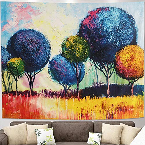 Impresionista paisaje pinturas al óleo tapiz de árbol tapiz de país paisaje colgante tapiz psicodélico de acuarela para dormitorio sala de estar dormitorio decoración de pared tapiz artístico (L)