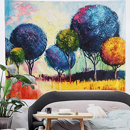 Impresionista paisaje pinturas al óleo tapiz de árbol tapiz de país paisaje colgante tapiz psicodélico de acuarela para dormitorio sala de estar dormitorio decoración de pared tapiz artístico (L)