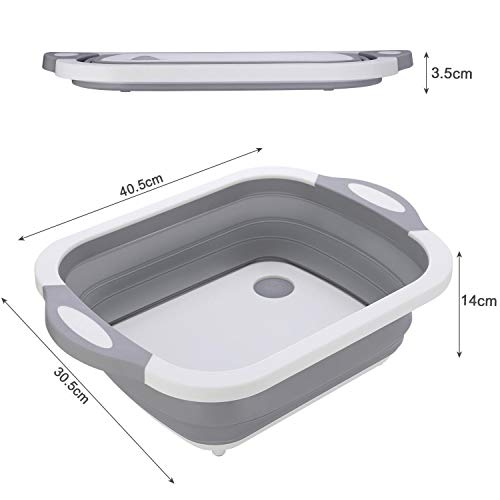 IMS Tabla de Cortar Portátil Tazón de Limpieza 3 en 1 Multifuncional Tazón de Limpieza para Exteriores Plegable Camping Picnic Fregadero de Canasta de Drenaje para Frutas Verduras Cocina Canasta