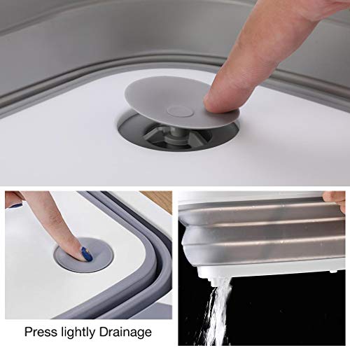 IMS Tabla de Cortar Portátil Tazón de Limpieza 3 en 1 Multifuncional Tazón de Limpieza para Exteriores Plegable Camping Picnic Fregadero de Canasta de Drenaje para Frutas Verduras Cocina Canasta