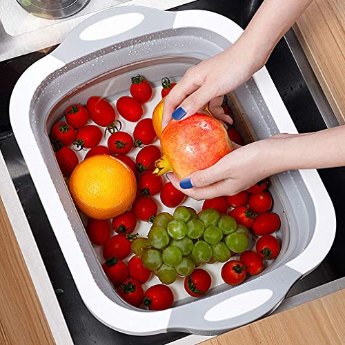 IMS Tabla de Cortar Portátil Tazón de Limpieza 3 en 1 Multifuncional Tazón de Limpieza para Exteriores Plegable Camping Picnic Fregadero de Canasta de Drenaje para Frutas Verduras Cocina Canasta