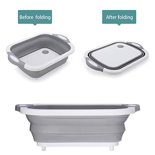 IMS Tabla de Cortar Portátil Tazón de Limpieza 3 en 1 Multifuncional Tazón de Limpieza para Exteriores Plegable Camping Picnic Fregadero de Canasta de Drenaje para Frutas Verduras Cocina Canasta
