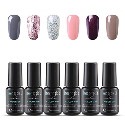 Inagla Esmaltes de Uñas en Gel UV LED, 6pcs Esmaltes Semipermanentes, Pintauñas de 8ml 001