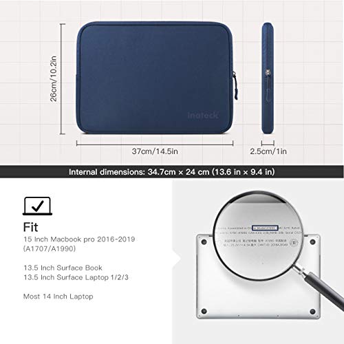 Inateck Funda para Ordenadores Portátiles Blanda Bolso de la Cubierta para Laptops el 14'' y 15'', MacBook 2016-2019 Pro 15'' /DELL/Thinkpad/Acer/ASUS, Bolsa de Neopreno Repelente de Agua - Azul