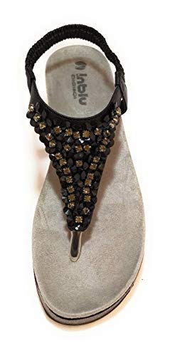 Inblu, Sandalia Plana en Fantasia, Planta Acolchada. (Negro, 39)