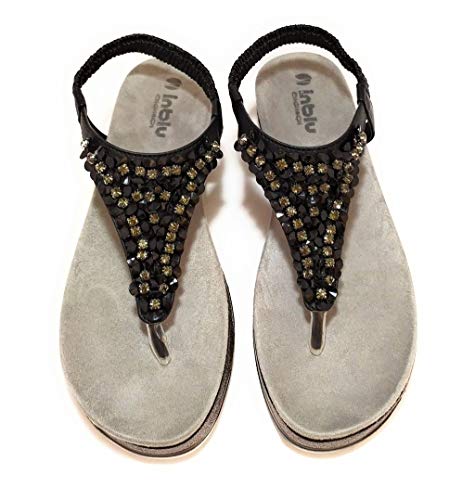 Inblu, Sandalia Plana en Fantasia, Planta Acolchada. (Negro, 39)