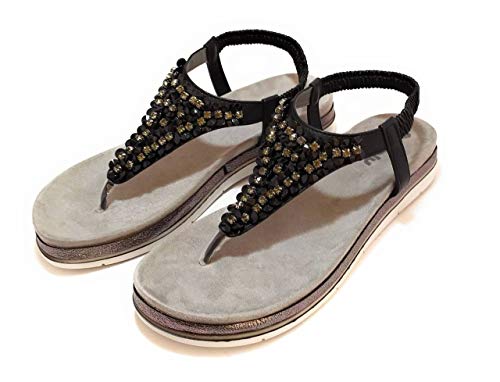 Inblu, Sandalia Plana en Fantasia, Planta Acolchada. (Negro, 39)