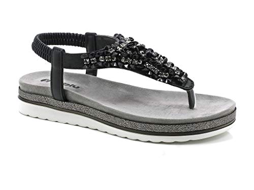Inblu, Sandalia Plana en Fantasia, Planta Acolchada. (Negro, 39)