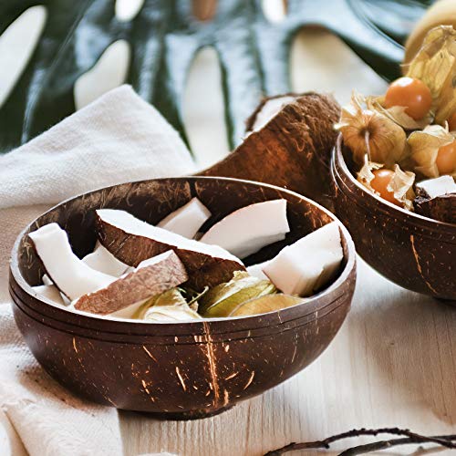 Ines & Hermes - Juego de cuencos de coco con soporte, 4 unidades, para buda Bowls, cereales o decoración, hechos a mano y respetuosos con el medio ambiente
