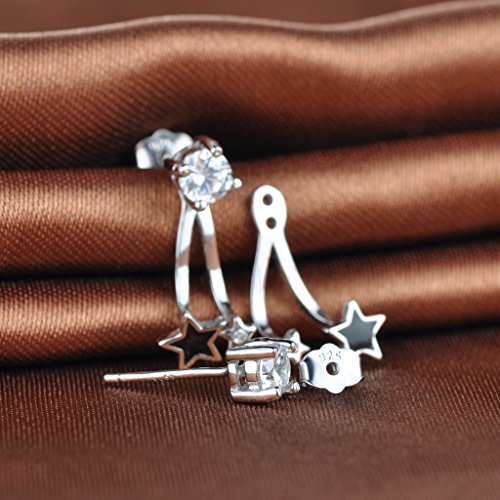 Infinito U - Pendientes de Plata con Estrellas Negras y Diamante, Idea Regalo para Mujer Chicas