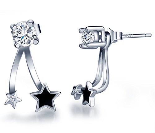 Infinito U - Pendientes de Plata con Estrellas Negras y Diamante, Idea Regalo para Mujer Chicas