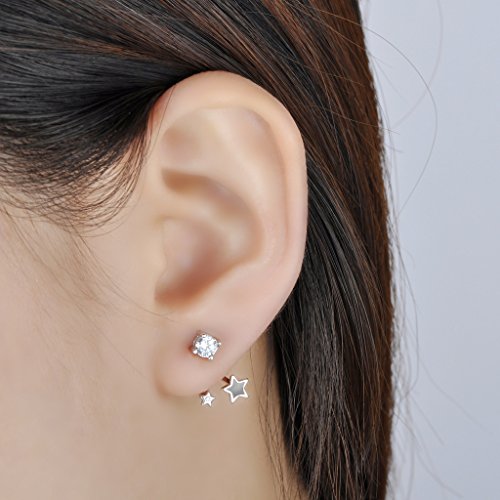 Infinito U - Pendientes de Plata con Estrellas Negras y Diamante, Idea Regalo para Mujer Chicas