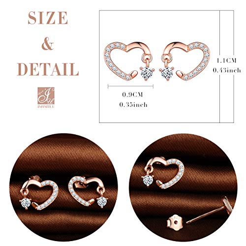 Infinito U- Pendientes Mujer Plata de Ley 925 Forma en Corazon con Circonitas, Oro Rosa Idea Regalo para Chicas