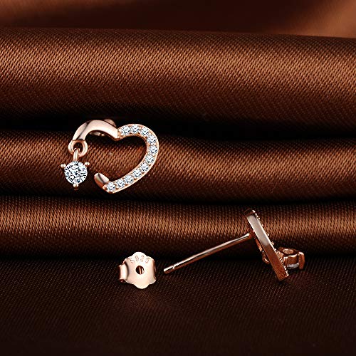 Infinito U- Pendientes Mujer Plata de Ley 925 Forma en Corazon con Circonitas, Oro Rosa Idea Regalo para Chicas