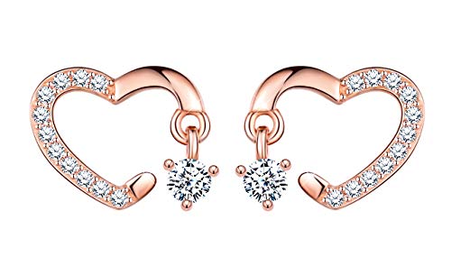 Infinito U- Pendientes Mujer Plata de Ley 925 Forma en Corazon con Circonitas, Oro Rosa Idea Regalo para Chicas