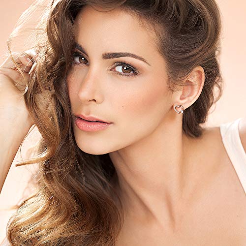 Infinito U- Pendientes Mujer Plata de Ley 925 Forma en Corazon con Circonitas, Oro Rosa Idea Regalo para Chicas