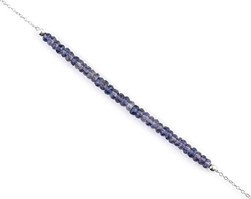 InfinityGemsArt iolite natural pulsera de piedras preciosas perlas delicadas de barras para las mujeres, joyería hecha a mano en rodio plateado plata de ley 925, la curación de cristal pulsera 8