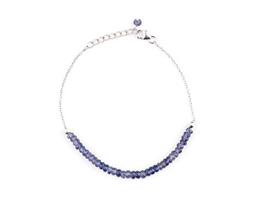 InfinityGemsArt iolite natural pulsera de piedras preciosas perlas delicadas de barras para las mujeres, joyería hecha a mano en rodio plateado plata de ley 925, la curación de cristal pulsera 8
