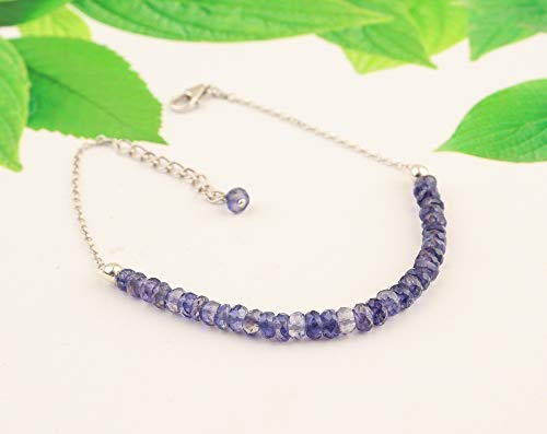 InfinityGemsArt iolite natural pulsera de piedras preciosas perlas delicadas de barras para las mujeres, joyería hecha a mano en rodio plateado plata de ley 925, la curación de cristal pulsera 8
