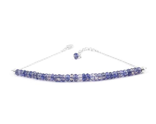 InfinityGemsArt iolite natural pulsera de piedras preciosas perlas delicadas de barras para las mujeres, joyería hecha a mano en rodio plateado plata de ley 925, la curación de cristal pulsera 8