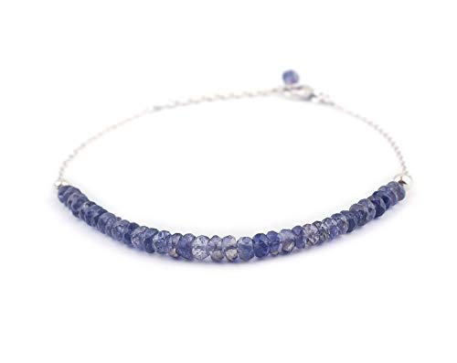 InfinityGemsArt iolite natural pulsera de piedras preciosas perlas delicadas de barras para las mujeres, joyería hecha a mano en rodio plateado plata de ley 925, la curación de cristal pulsera 8