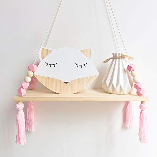 inherited Baldas Flotante de Madera de Estilo Nórdico con Cuentas Oscilante y Borlas Tablero Swing Ornament Decoración de Habitación de Niños o Bebés, Talla única-Rosa(38cm x 14cm x 1cm)