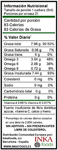 Inka foods, Aceite de SACHA INCHI, ecológico, contiene Omega 3-6-9 Vegetal, 250 ml