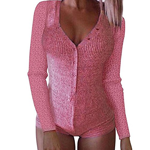 Inlefen Body elástico para Mujer Body de Manga Larga para Mujer Mono Leotardo Bodycon Jumpsuit