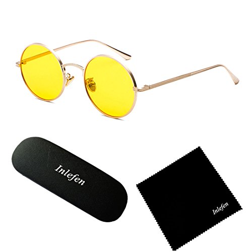 Inlefen Gafas de sol de marco redondo de metal Gafas de sol de círculo vintage para hombre y mujer