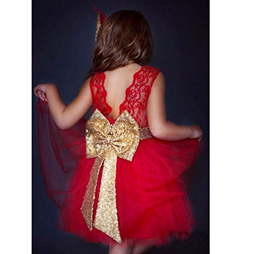 Inlefen Girls Bowknot Lace Princess Skirt Summer Lentejuelas Vestidos para bebés niños pequeños 0-5 años de Edad Rojo 80/0-1 año