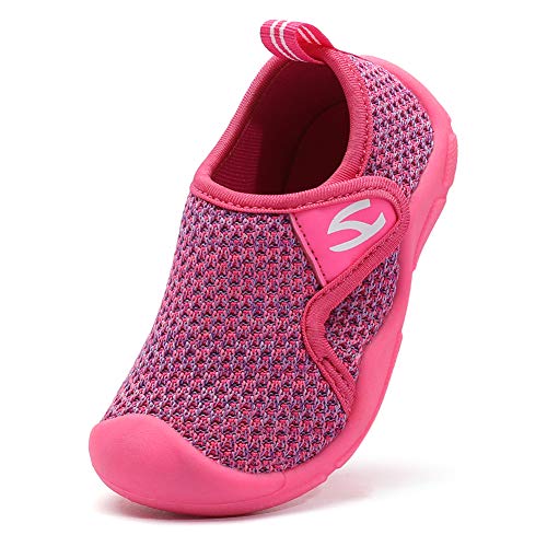INMINPIN Zapatillas de Estar por Casa para Niños Zapatos de Interior de Punto Infantil Niña Niño Cómodos Suave Antideslizante Zapatos de Deporte,Rosa，28EU.