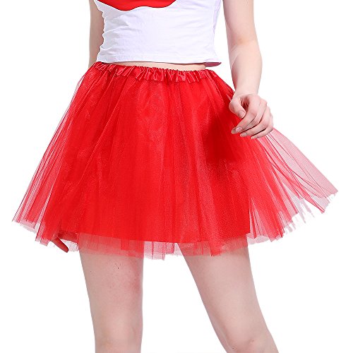 InnoBase Tutu Falda de Mujer Falda de Tul 50's Short Ballet 3 Capas Accesorios de Vestimenta de Baile para Mujeres Niñas 8 Colores (Rojo)