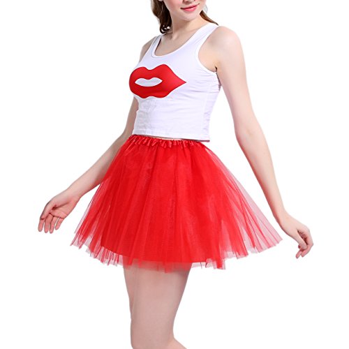 InnoBase Tutu Falda de Mujer Falda de Tul 50's Short Ballet 3 Capas Accesorios de Vestimenta de Baile para Mujeres Niñas 8 Colores (Rojo)