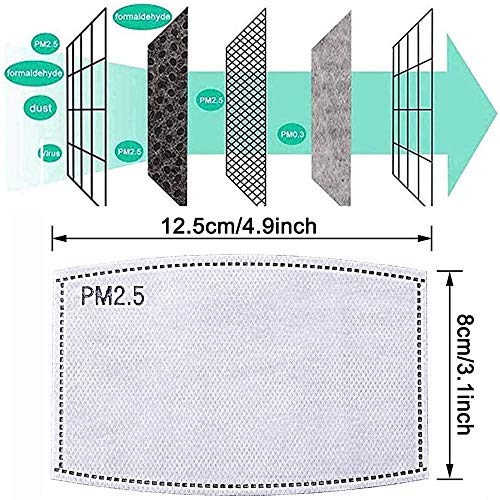 Inserto de filtro de carbón activado PM 2.5 de 60 piezas, papel de filtro protector reemplazable para adultos con 5 capas, filtro + pieza de almacenamiento plegable + gancho ajustable + cordón）