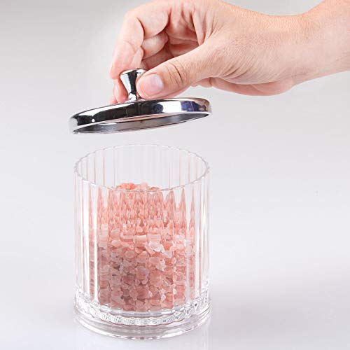 InterDesign Alston Dispensador de Discos de algodón y bastoncillos, envase para cosméticos de plástico, Transparente/Plateado