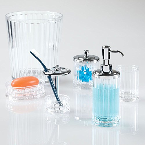 InterDesign Alston Dispensador de Discos de algodón y bastoncillos, envase para cosméticos de plástico, Transparente/Plateado