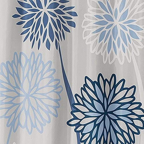 InterDesign Botanical Poly Cortina de ducha para el baño, cortina de bañera de poliéster con motivos florales de 183 cm x 183 cm, gris y azul