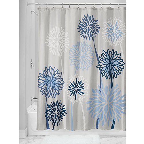 InterDesign Botanical Poly Cortina de ducha para el baño, cortina de bañera de poliéster con motivos florales de 183 cm x 183 cm, gris y azul