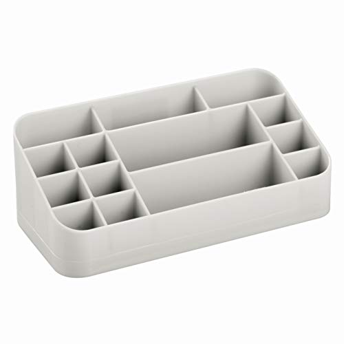 InterDesign Clarity organizador maquillaje con asas | Caja almacenaje con 14 compartimentos para maquillaje y accesorios | Ideal para accesorios de baño | Plástico gris claro