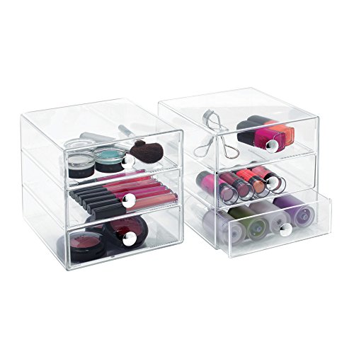 InterDesign - Organizador de 3 cajones para almacenamiento; guarda cosméticos, maquillaje, productos de belleza y suministros de oficina (paquete de 2), claro