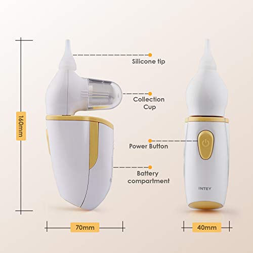 INTEY Aspirador Nasal Eléctrica, 2 Boquillas de Silicona, Protección Antirreflujo, Dispositivo de Succión Nasal para Bebés, Congestión Nasal, Frío, Moco, con Certificación