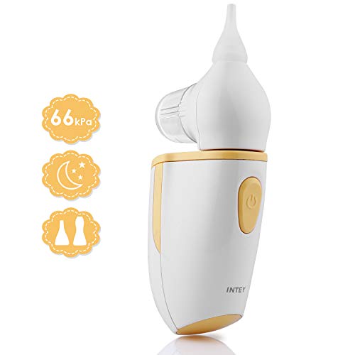 INTEY Aspirador Nasal Eléctrica, 2 Boquillas de Silicona, Protección Antirreflujo, Dispositivo de Succión Nasal para Bebés, Congestión Nasal, Frío, Moco, con Certificación