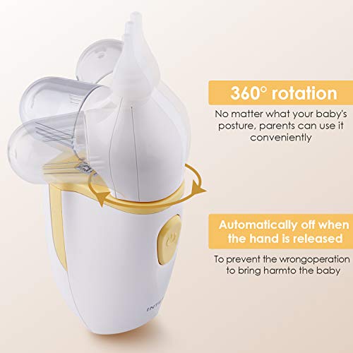 INTEY Aspirador Nasal Eléctrica, 2 Boquillas de Silicona, Protección Antirreflujo, Dispositivo de Succión Nasal para Bebés, Congestión Nasal, Frío, Moco, con Certificación
