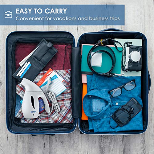 INTEY Plancha Ropa Vapor Vertical, Plancha Vertical Viaje, Plancha de vapor portátil, Calentamiento Rápido y Duración 10min, Eliminación Eficiente para Arrugas, Ideal para Viaje y Hogar - 180ml