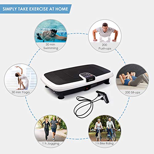 INTEY Plataforma Vibratoria de Fitness Multifuncional, 2 Bandas Elásticas/ 3 Zona de Vibración/ 20 Clases de Velocidad, Control de Pantalla/Control Remoto
