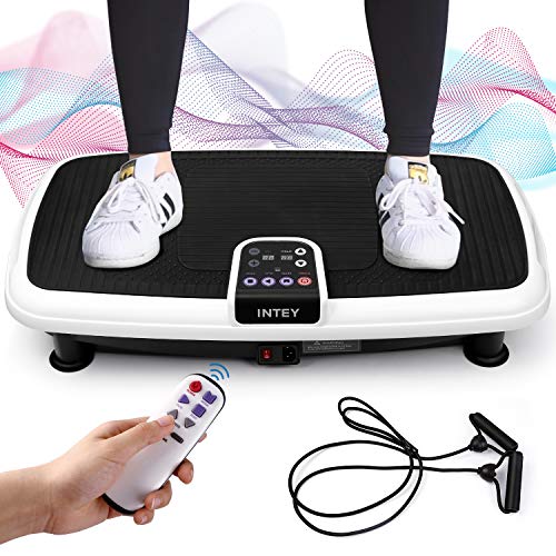 INTEY Plataforma Vibratoria de Fitness Multifuncional, 2 Bandas Elásticas/ 3 Zona de Vibración/ 20 Clases de Velocidad, Control de Pantalla/Control Remoto
