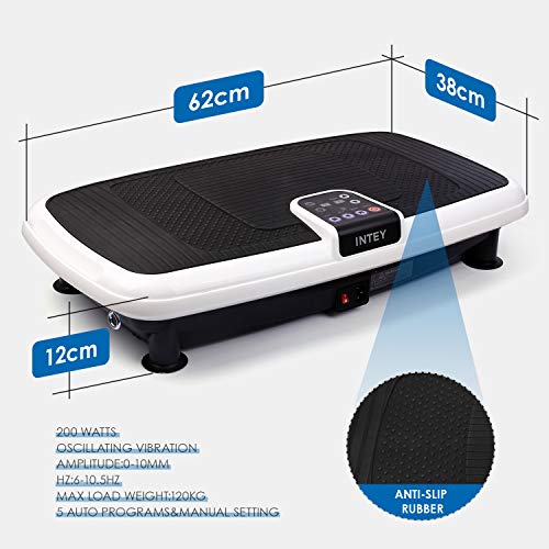 INTEY Plataforma Vibratoria de Fitness Multifuncional, 2 Bandas Elásticas/ 3 Zona de Vibración/ 20 Clases de Velocidad, Control de Pantalla/Control Remoto
